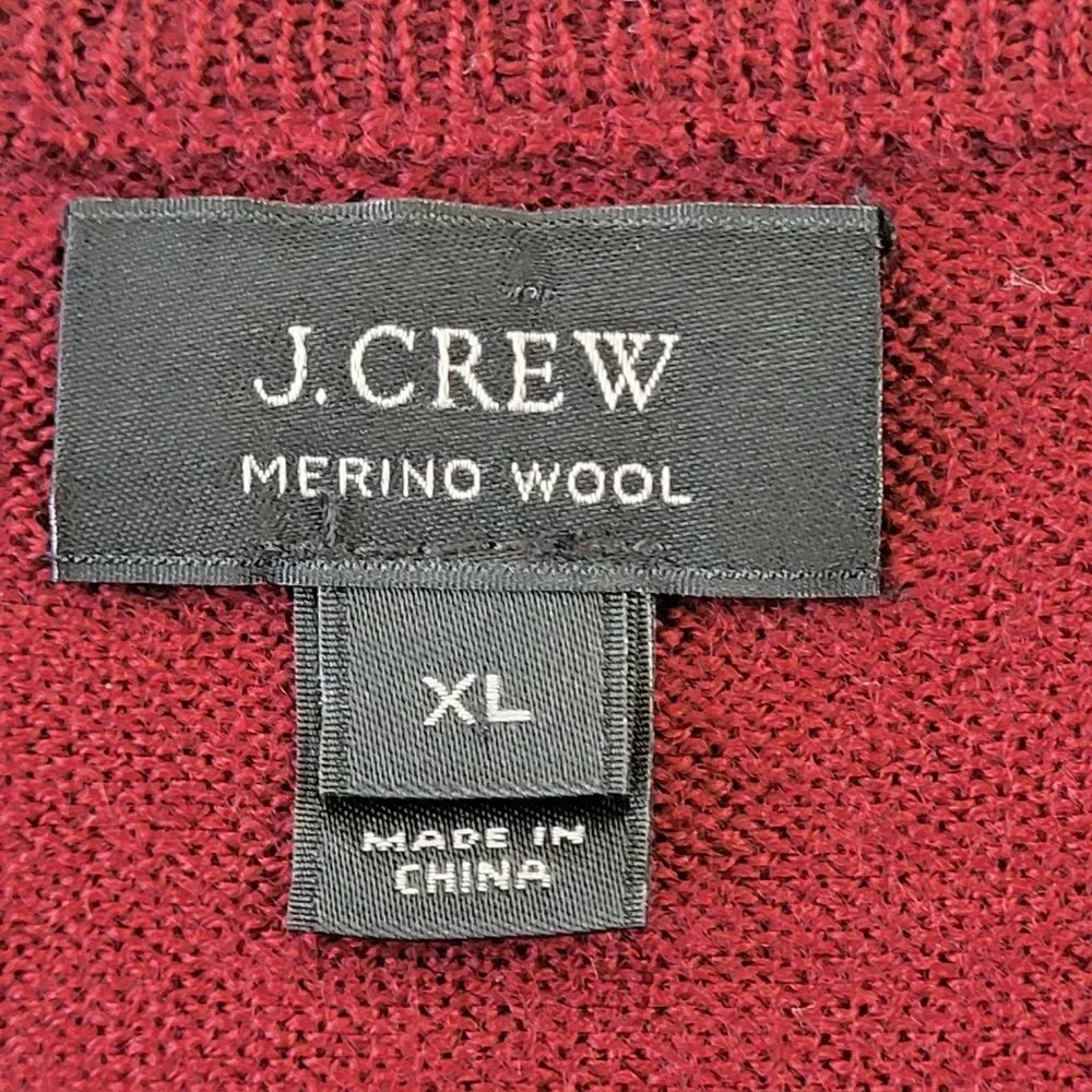 J.Crew men’s 100% merino wool v-neck pullover sweater red color size XL